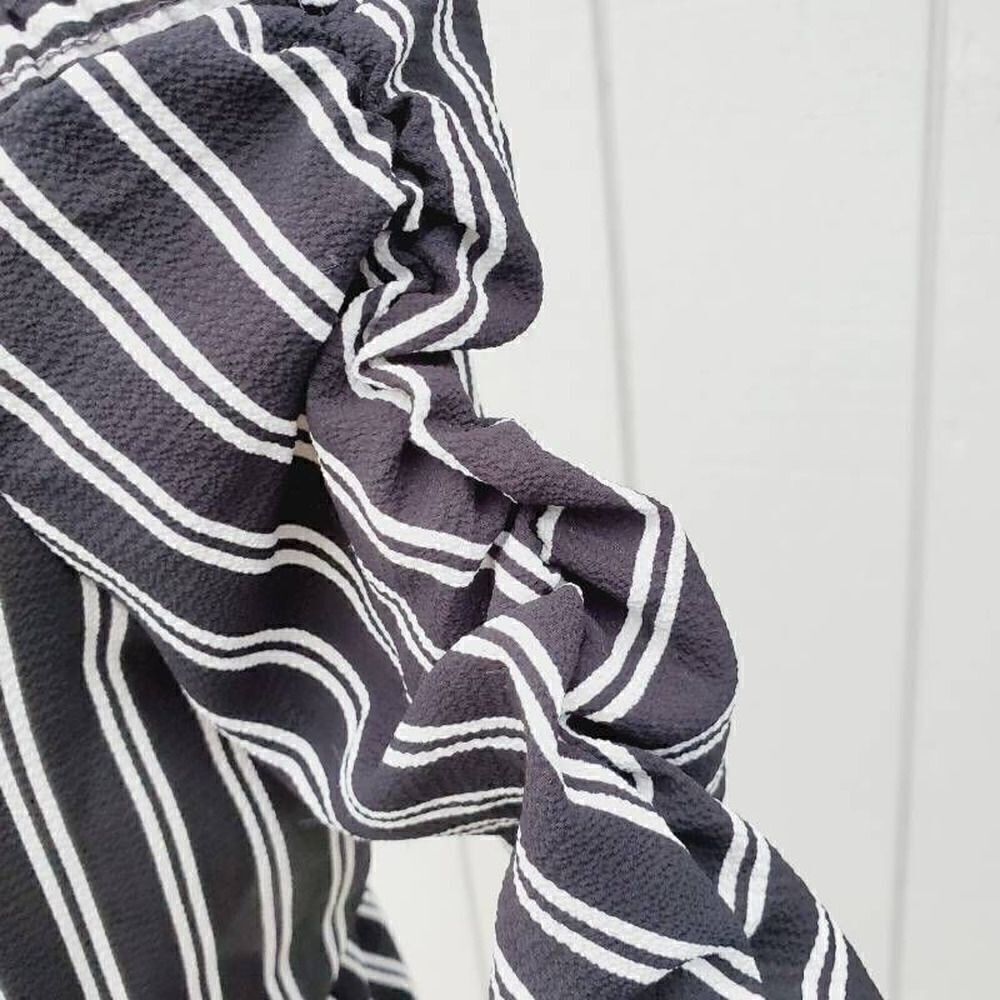 Polly & Esther Womens Blouse Black Striped 3/4 Sleeve Off Shoulder Ruched S New - Picture 5 of 7
